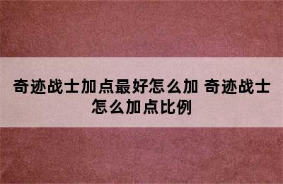 奇迹战士加点最好怎么加 奇迹战士怎么加点比例